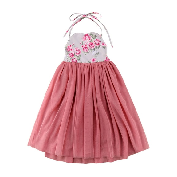 Princess Kids Baby Flower Girls Dress Halter Lace Tulle Sleeveless Floral Party Wedding Bride