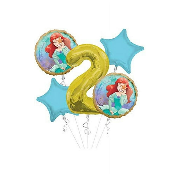 Princess Little Mermaid (Ariel) Once Upon A Time Happy Birthday Balloon Bouquet 5 pc, 2nd Birthday