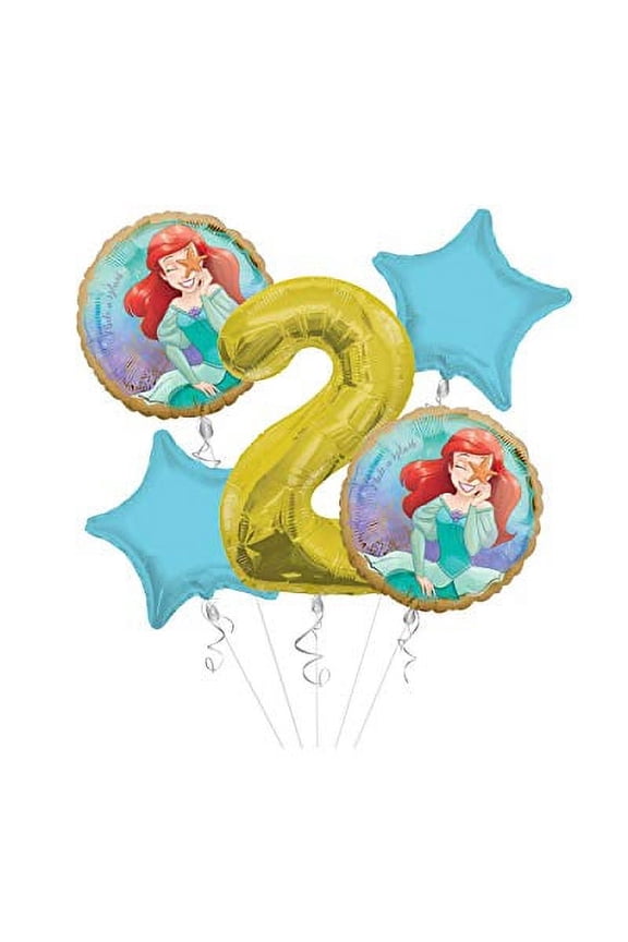 Princess Little Mermaid (Ariel) Once Upon A Time Happy Birthday Balloon Bouquet 5 pc, 2nd Birthday