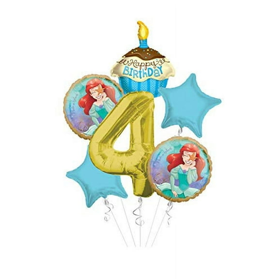 Princess Little Mermaid (Ariel) Once Upon A Time Happy Birthday Balloon Bouquet 6 pc, 4th Birthday
