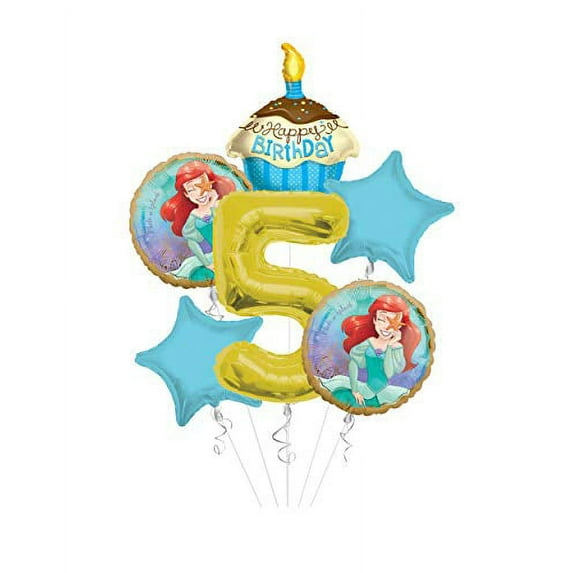 Princess Little Mermaid (Ariel) Once Upon A Time Happy Birthday Balloon Bouquet 6 pc, 5th Birthday1