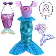 BANKIDS Princess Little Mermaid Costume Ariel Dress UP for Girls Kids Birthday Party Outfit with Accessories 4T 5T (K77,120CM)