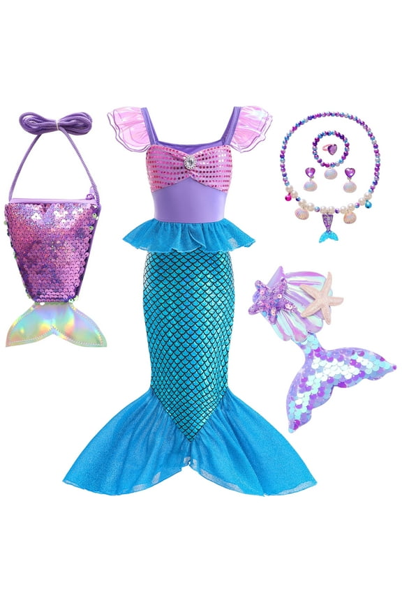 Princess Costume Princess Dress Up for Girls Kids Birthday Party Outfit with Accessories Size 8-9 (K77)