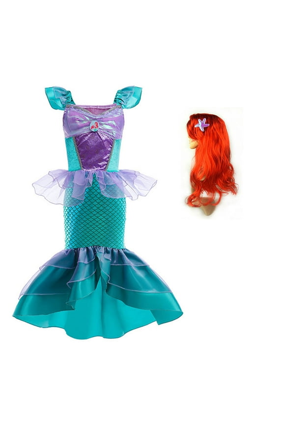 Princess Costume Dress Girls Ariel Halloween Cosplay Dress w/Accessories