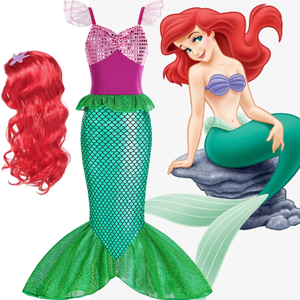 Princess Little Mermaid Costume for Girls Mermaid Wig Princess Ariel