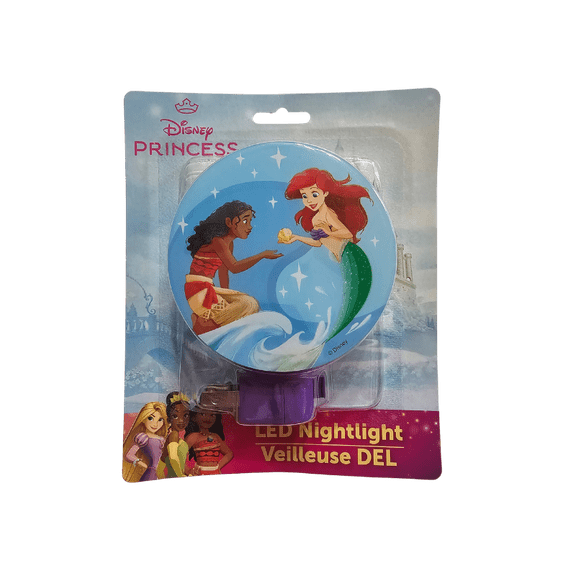 Princess Little Mermaid & Moana LED Night Light Plug Into Wall for Bedroom Bathroom Hallway with Rotary Shade 1 Pack