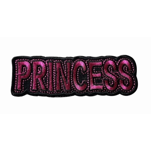 Princess Logo Iron On Patch - Pink on Black Embroidered