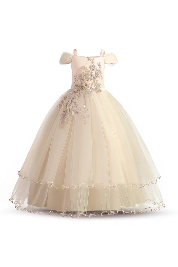 Princess Long Dresses Girls Applique Prom Gowns Luxury Wedding Birthday Party