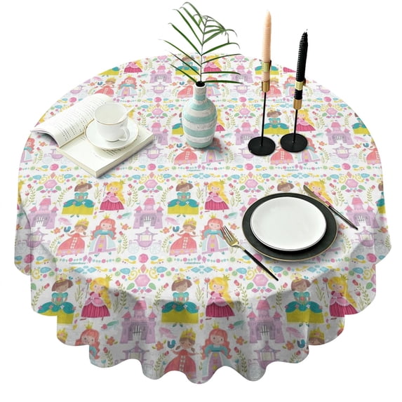 Princess Magic Pattern Round Tablecloth 60"x60",Wrinkle Wipeable Table Cloth for Kitchen Dining Room Picnic Patio Party