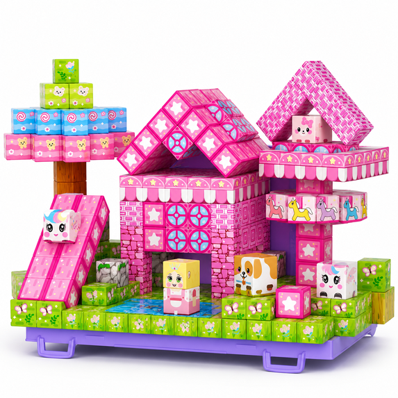 Sbekiev Princess Magnetic Blocks 84PCS Magnetic Building Cube Game, Constructions Toys for Boys & Girls Age 3-4, 5 6 7 8 9 10, Sensory Tiles Building Birthday for Toddlers