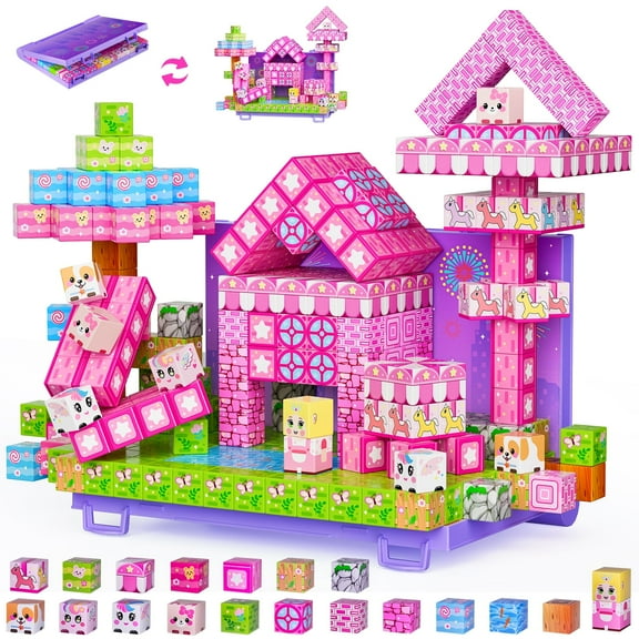 Princess Magnetic Blocks 84PCS Magnetic Building Cube Game, Constructions Toys for Boys & Girls Age 3-4, 5 6 7 8 9 10, Sensory Tiles Building Birthday for Toddlers