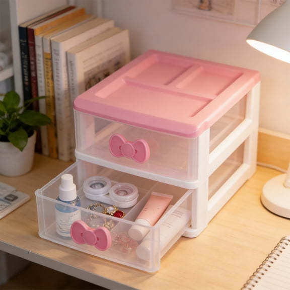Princess Makeup Storage Box - Drawer-Style Plastic Vanity Organizer, Multi-Layer Colored Desk Organizer, Dust-Proof Design for Cosmetics, Small Items, Office Supplies & Vanity Use.