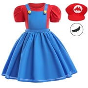 Princess Mario Costume for Girls,Super Brothers Cosplay Halloween Party Dress Up