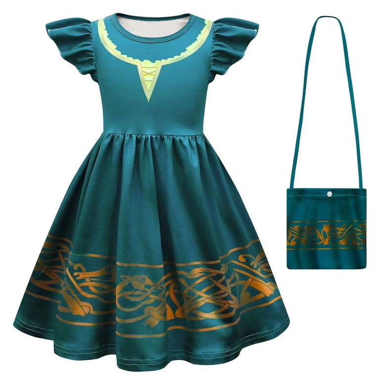 merida princess dress The Brave Teal Costume Luxury Kids Costume by Teresita Orillac Joy Costumes The gorgeous velvet green dress features attached fabric inserts to imitate an underdress peeking through seemingly broken seams Merida | Girls Emerald Woodland