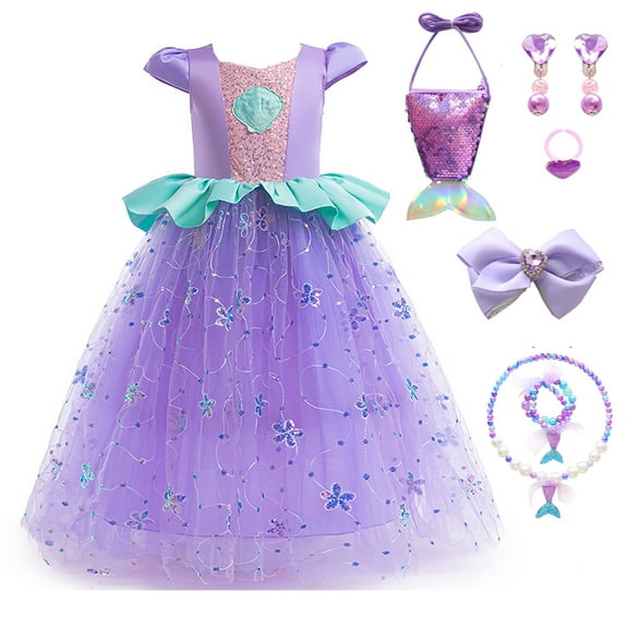 Princess Mermaid Costume Little Girls Dress Up for Birthday Party Carnival 3-9Y
