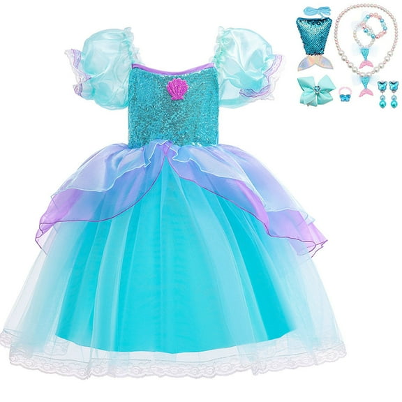 Princess Mermaid Costume for Girls Party Dress up With Jewels Accessories
