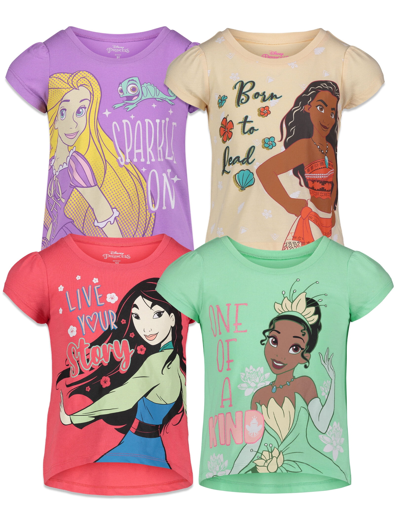 Princess Jasmine Belle Cinderella Toddler Girls 4 Pack T-Shirts Infant to  Big Kid