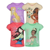 Princess Moana Rapunzel Tiana Toddler Girls 4 Pack T-Shirts Toddler to Big Kid