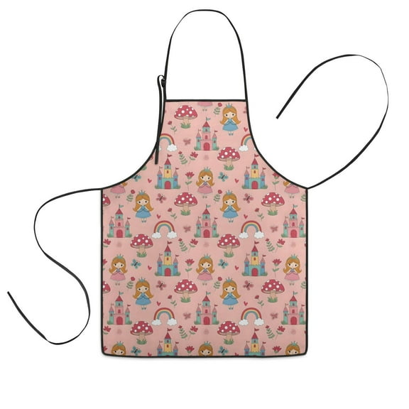 Princess Mushroom Castle Pattern Kids Aprons for Girls and Boys,Adjustable Neck Strap Toddler Aprons for Kids Cooking Baking