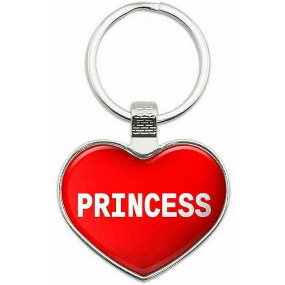 Princess - Names Female Metal Heart Keychain Key Chain Ring, Multiple Colors Available