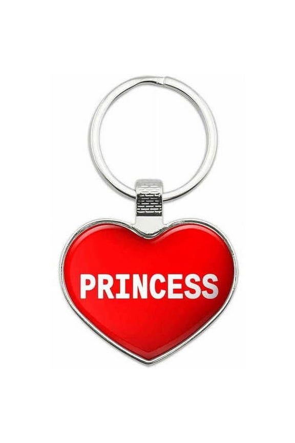 Princess - Names Female Metal Heart Keychain Key Chain Ring, Multiple Colors Available