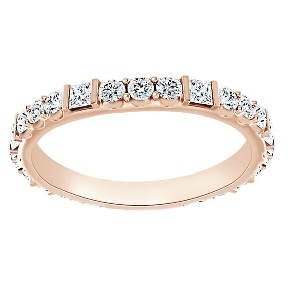 AFFY Princess & Natural Diamond Half Eternity Anniversary Ring In 14K Solid Rose Gold (0.75 Ct), Size-7.5
