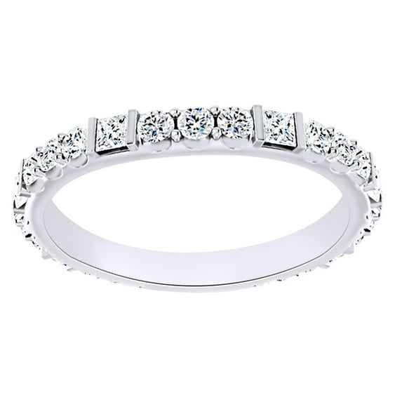 AFFY Princess & Natural Diamond Half Eternity Anniversary Ring In 14K Solid White Gold (0.75 Ct), Size-12.5