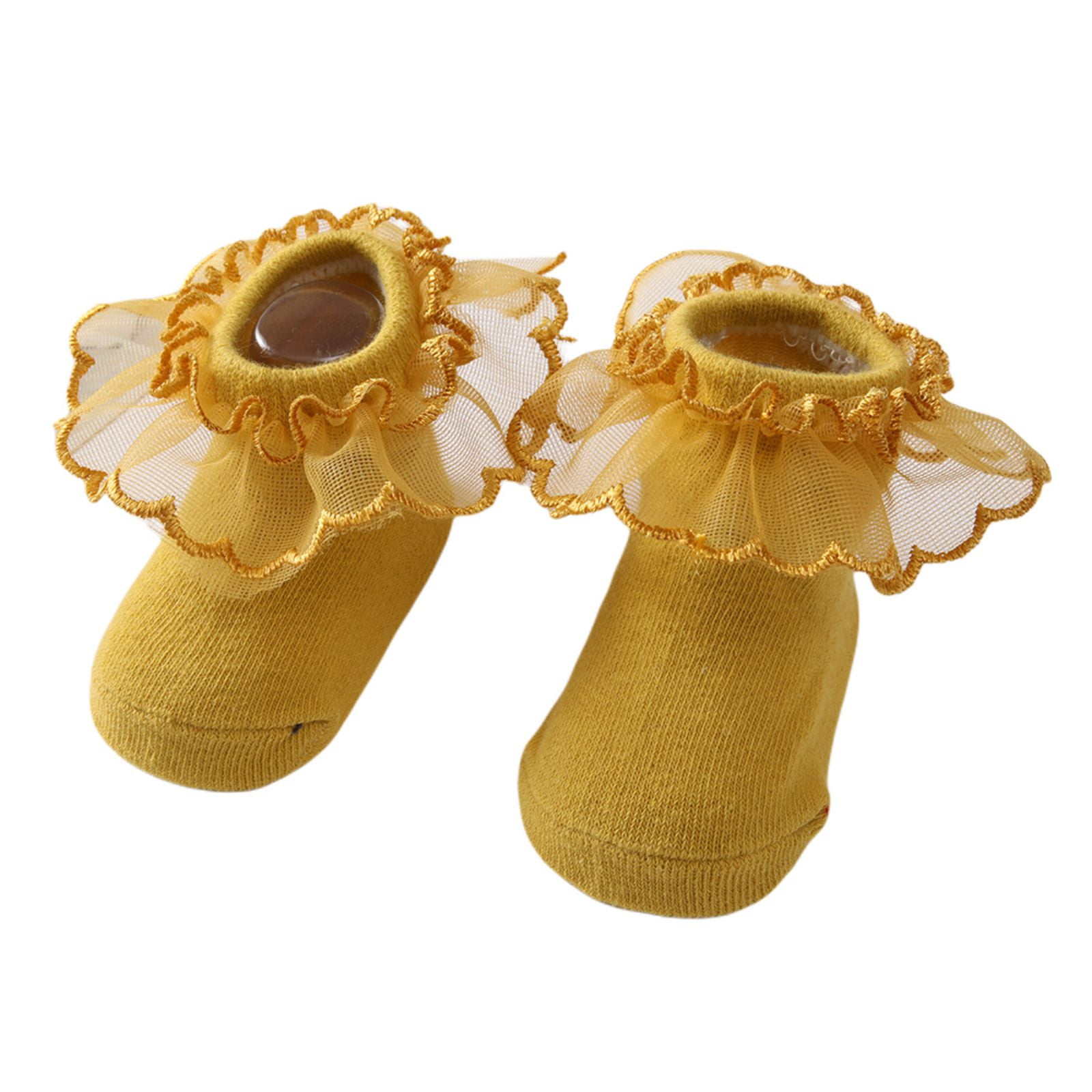 Caqnni Toddlers Socks With Non-slip Grip Baby Socks Cute Frilly Ruffle Ankle Baby Girl Socks Princess Dress Socks Ruffle Lace Socks 3 5 Years