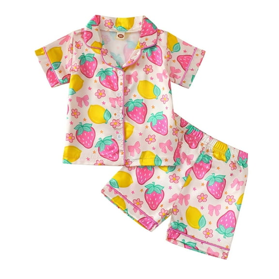 Princess Nightgowns for Toddler Girls 3T-4T Satin 𝗣ajamas for Kids Baby Boys Girls Summer Button-Down Short Shirt Shorts Toddler Solid Silky 𝗟oungewear Set