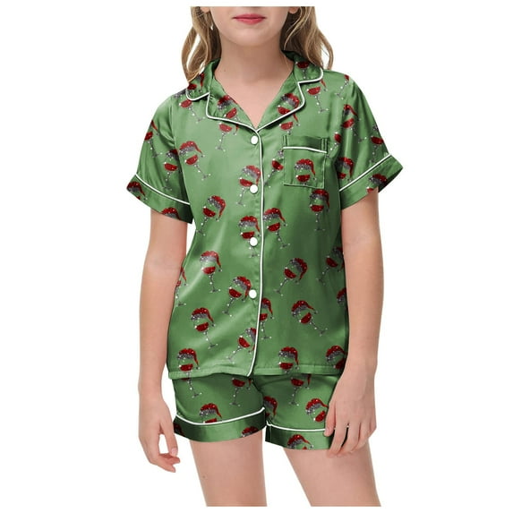 Princess Nightgowns For Toddler Girls 3T-4T Unisex Kids Boys and Girls Pajama Sets Summer Short Sleeve With Shorts Sleepwear Silky Button Down Loungewear