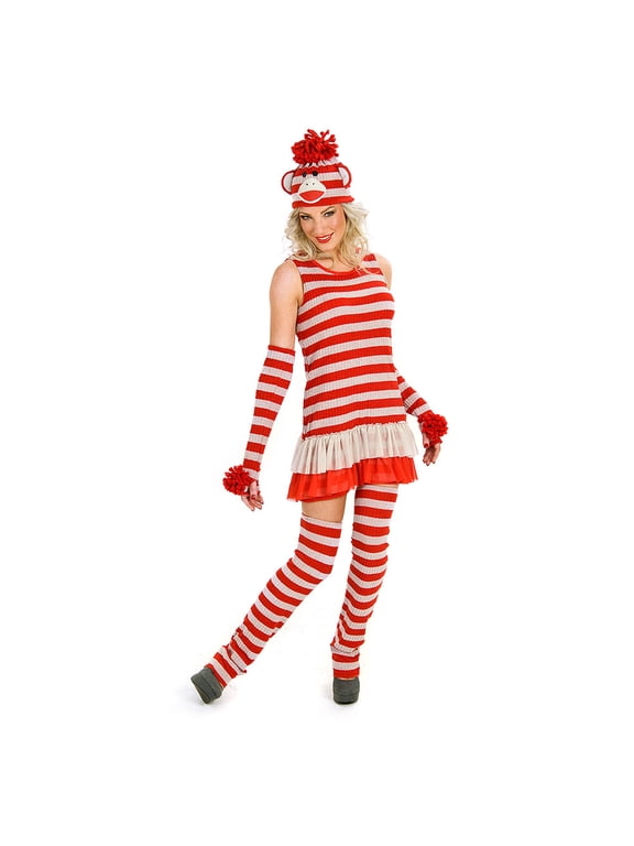Womens Sassy Sock Monkey Red White Adult Costume Size 4-6