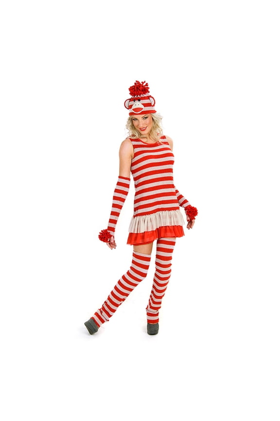 Womens Sassy Sock Monkey Red White Adult Costume Size 4-6