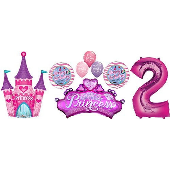 Princess Party 2nd Birthday Glamour Girl Castle and Crown Balloon Bouquet Decorations