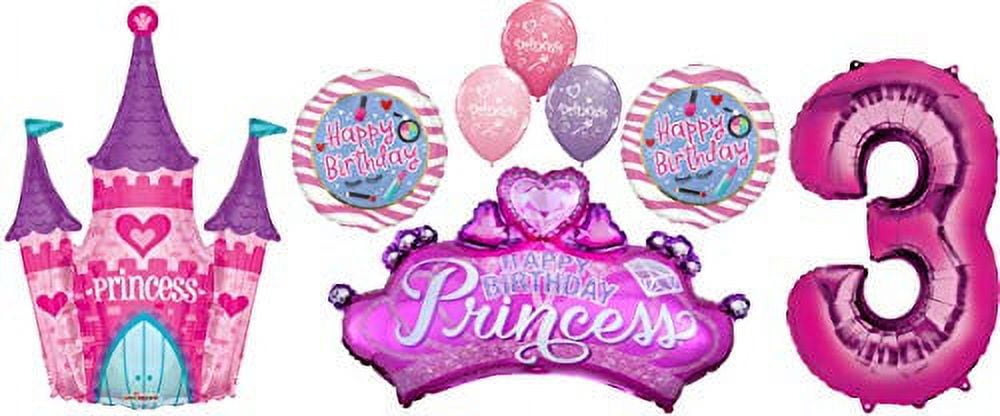 Princess Party 3rd Birthday Glamour Girl Castle and Crown Balloon Bouquet Decorations