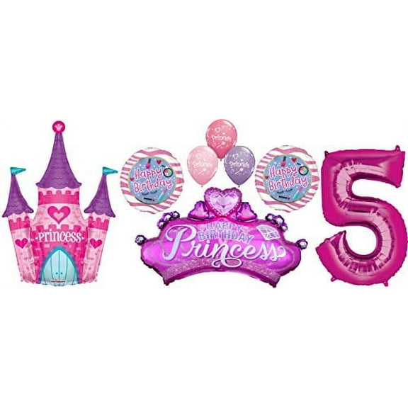 Princess Party 5th Birthday Glamour Girl Castle and Crown Balloon Bouquet Decorations