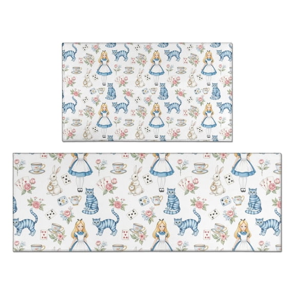 Princess Pattern Kitchen Rugs Sets Of 2,Anti Fatigue Kitchen Mat Rugs Non Slip Washable,Decorative Kitchen Floor Mats for Kitchen,Sink,Laundry,17"x30"+17"x47"