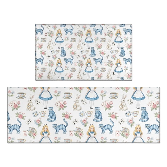 Princess Pattern Kitchen Rugs Sets Of 2,Anti Fatigue Kitchen Mat Rugs Non Slip Washable,Decorative Kitchen Floor Mats for Kitchen,Sink,Laundry,17"x30"+17"x47"
