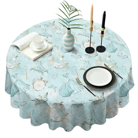 Princess Pattern Round Tablecloth 60"x60",Wrinkle Wipeable Table Cloth for Kitchen Dining Room Picnic Patio Party