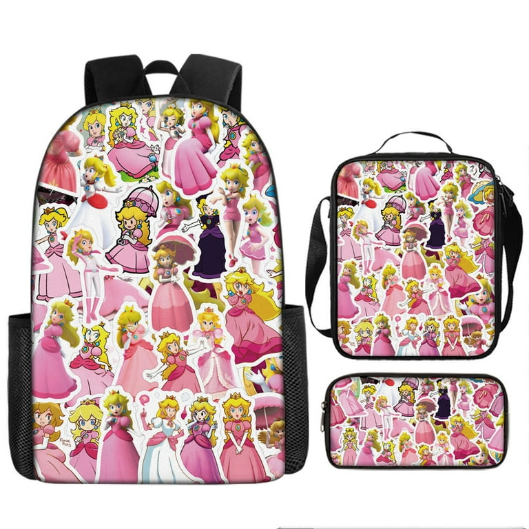 Princess Peach Backpack 3 Piece Set Cartoon Backpack Pencil Case Lunch Bag Casual Backpack Unisex Multifunction Boys Girls Schoolbag Walmart