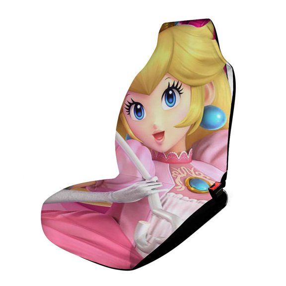 Princess Peach Car Seat Covers Nonslip Elastic Front Seat Protector Fashion Prints Seat Mat Cover Universal for Most Cars, Suvs, Truck, Vehicle Interior Decor Gifts 1PCS