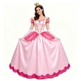 thumbnail image 1 of Princess Peach Costume Women Pink Long Ball Gown with Crown Gloves Halloween Cosplay Dress, 1 of 5