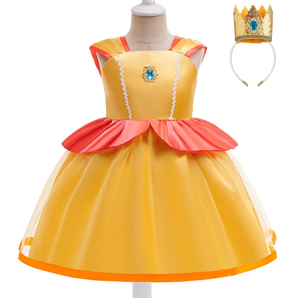 Kids Children Princess Peach Cosplay Costume Mesh Dress Outfits Halloween Carnival Suit