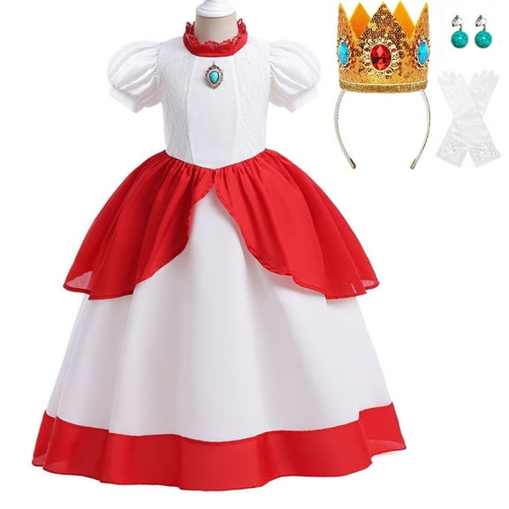Princess Peach Costume for Girls Deluxe Halloween Dress Up Outfit with Accessories