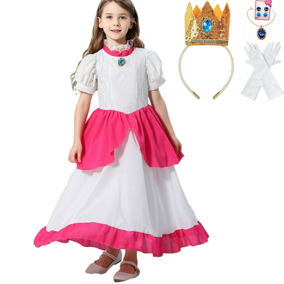 Princess Peach Costume for Girls Kids Cosplay Halloween Party Dress Up