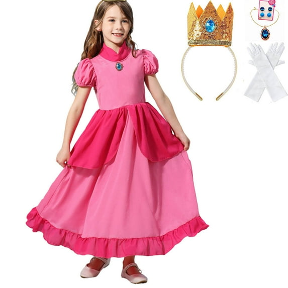 Princess Peach Costume for Girls Kids Cosplay Halloween Party Dress Up