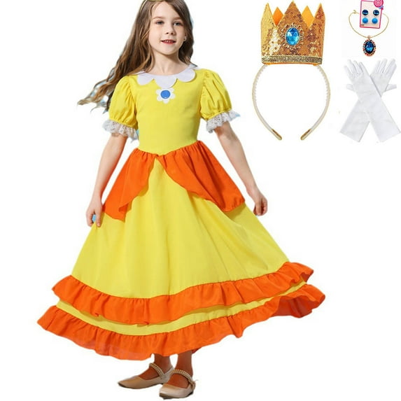 Princess Peach Costume for Girls Kids Cosplay Halloween Party Dress Up