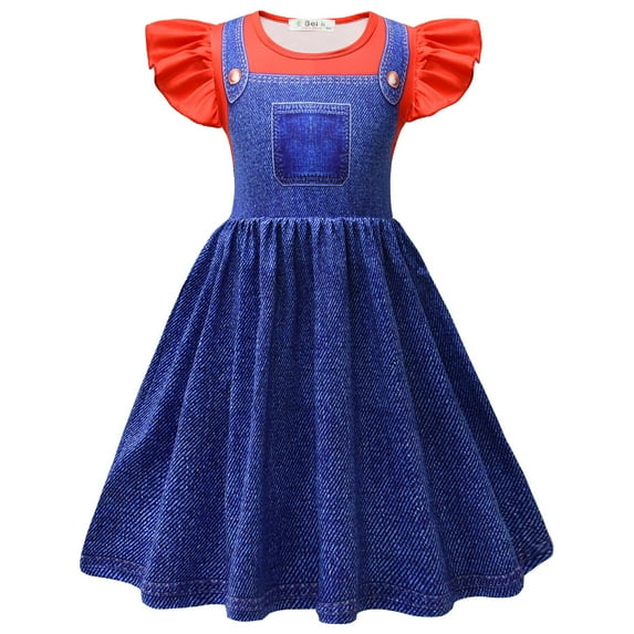 Princess Peach Dress for Girls Super Bros Costume Luigi Sundress