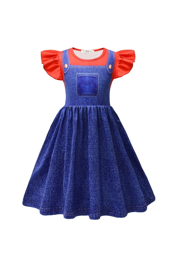 Princess Peach Dress for Girls Super Bros Costume Luigi Sundress