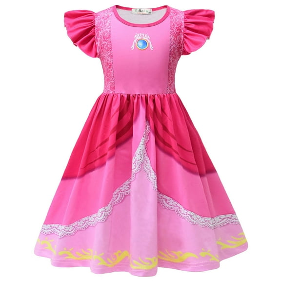 Princess Peach Dress for Girls Super Bros Costume Luigi Sundress