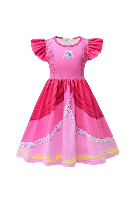 Princess Peach Dress for Girls Super Bros Costume Luigi Sundress